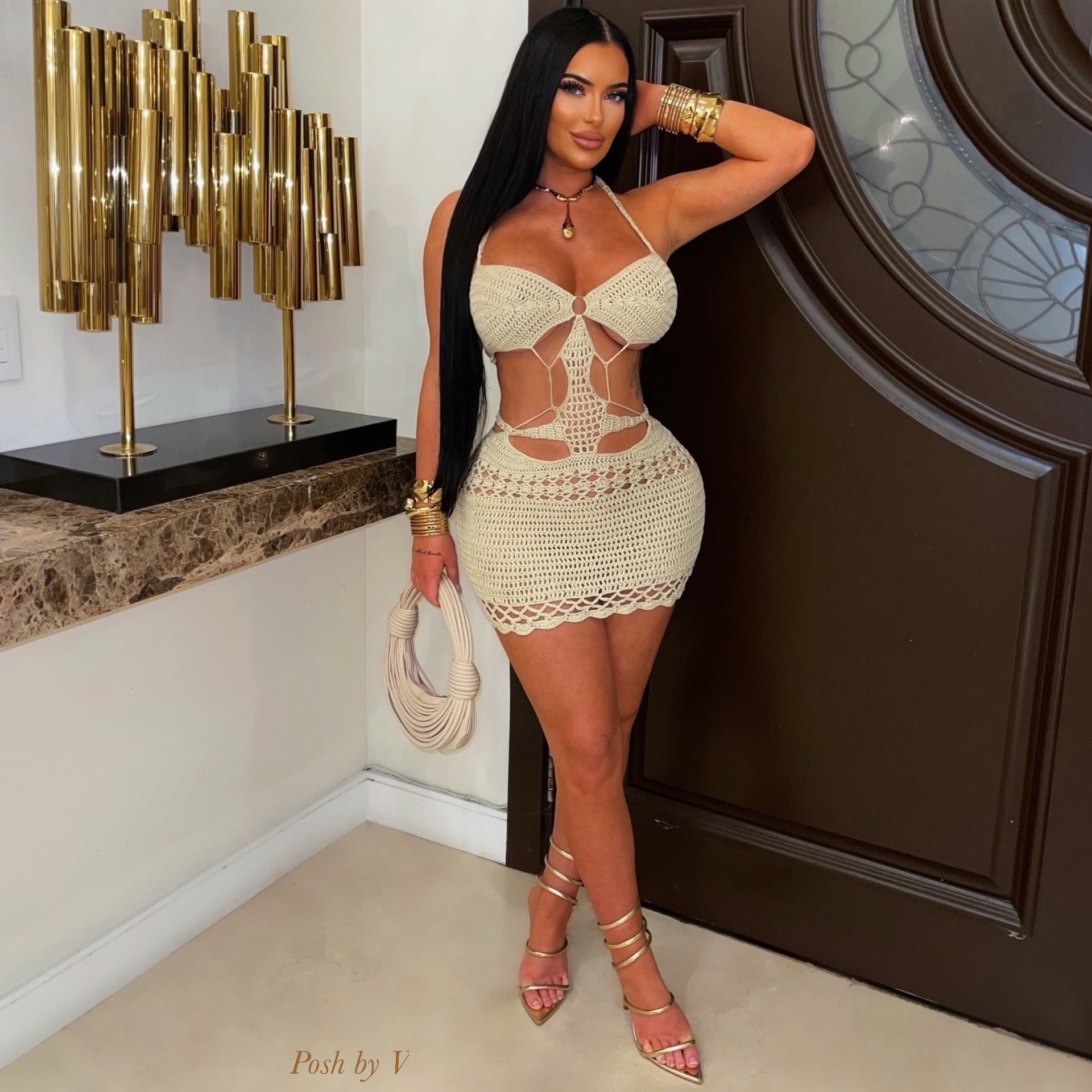 Trini crochet mini dress (Beige)