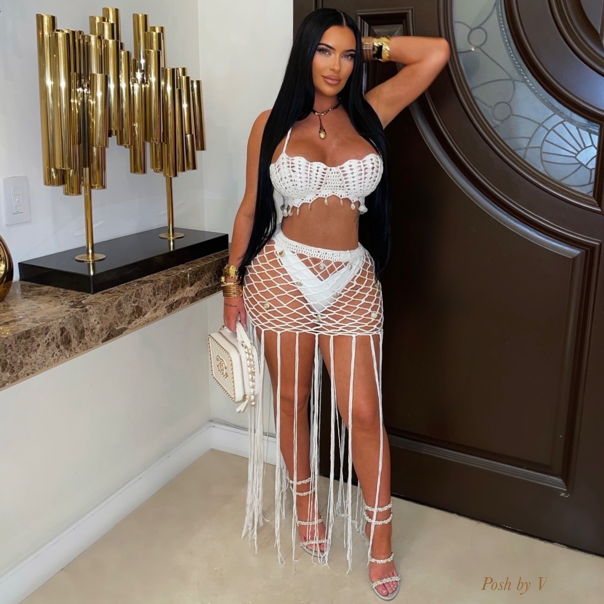 Sea shell crochet skirt set (White)