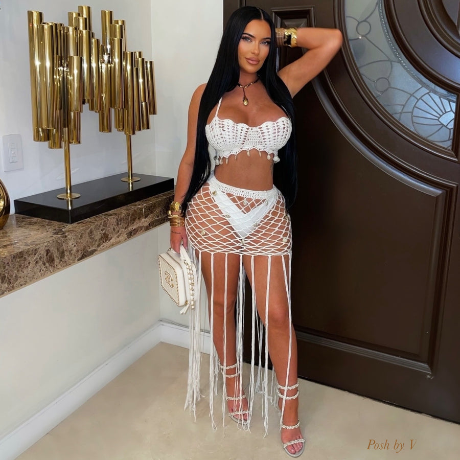 Sea shell crochet skirt set (White)