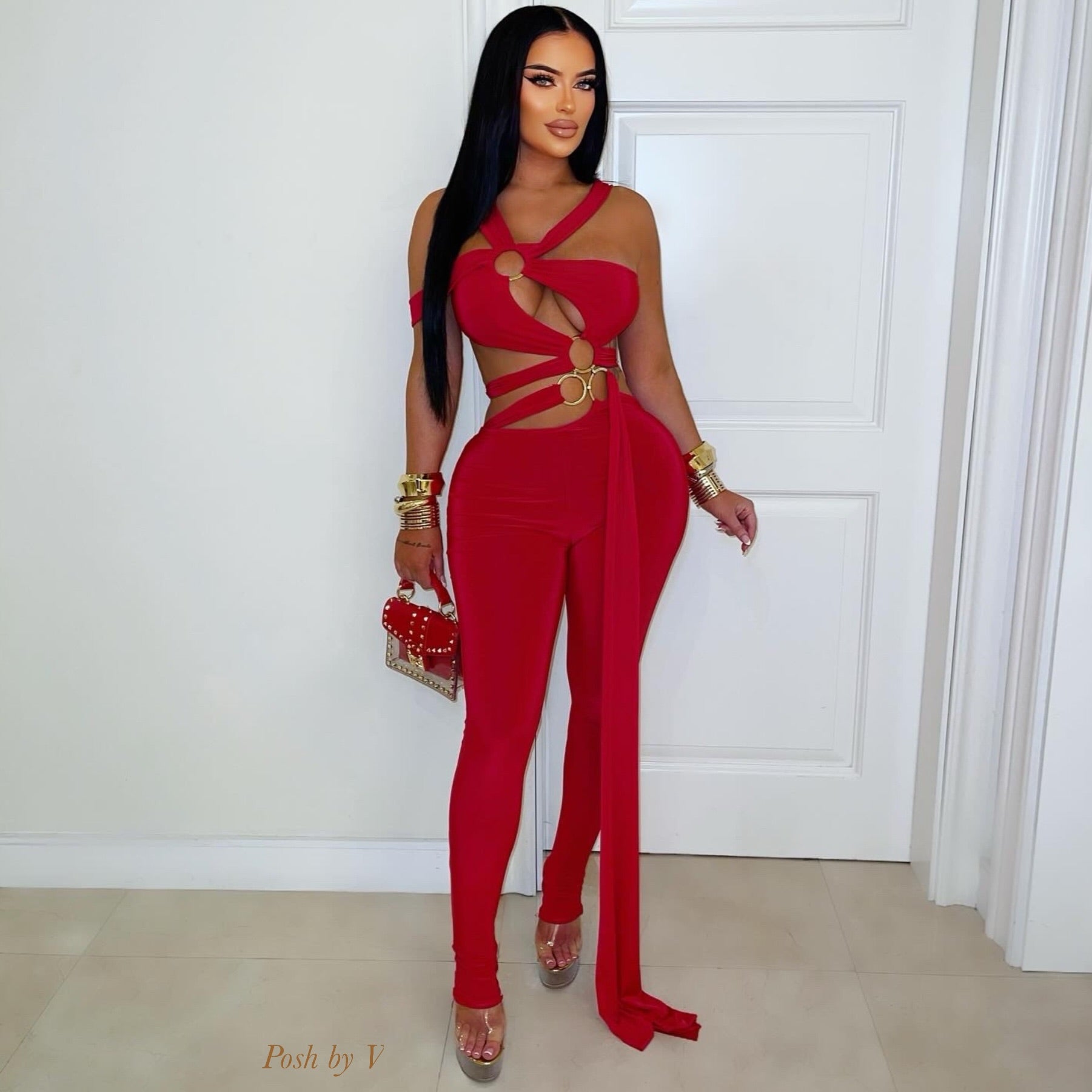 Ariel caged jumpsuit (Red)