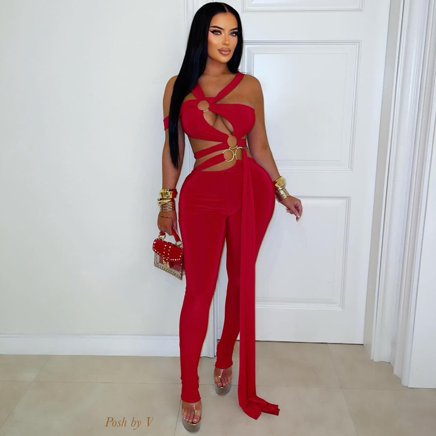 Ariel caged jumpsuit (Red)