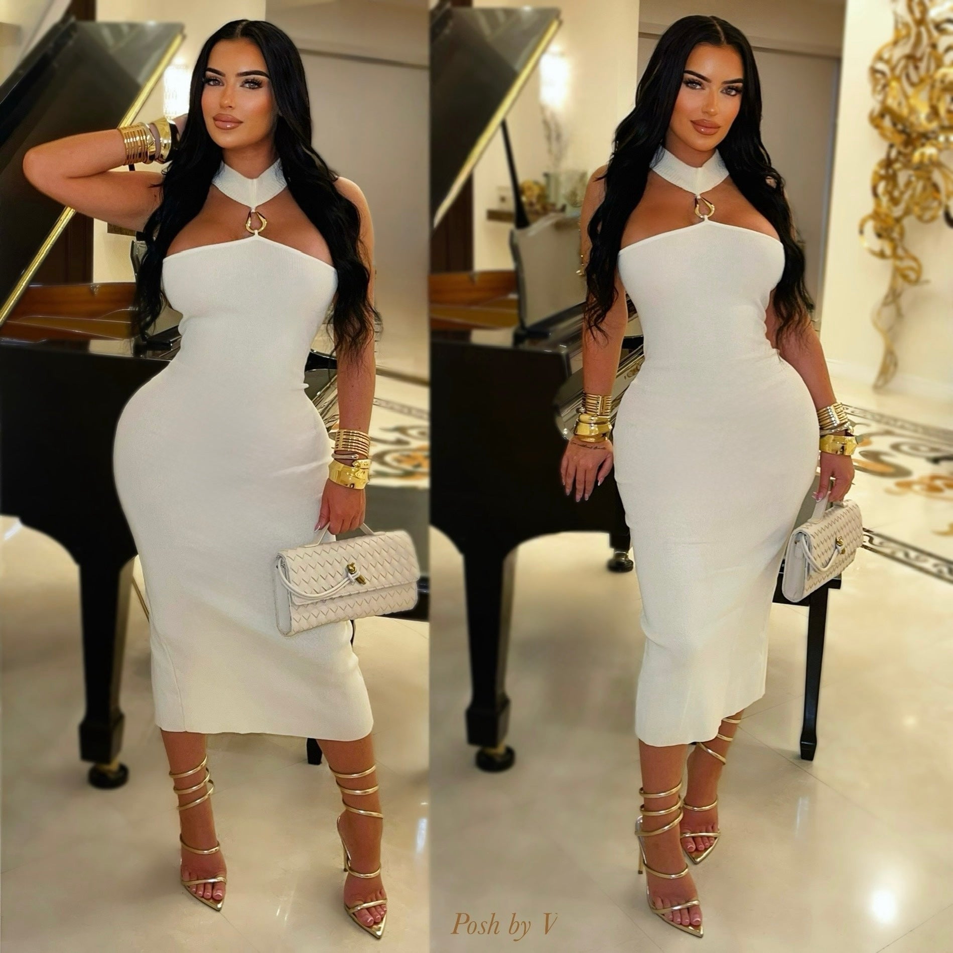 Mishi knit dress (Ivory/gold)