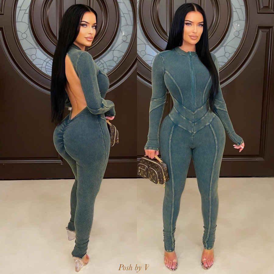 Kimala rib jumpsuit (Green)