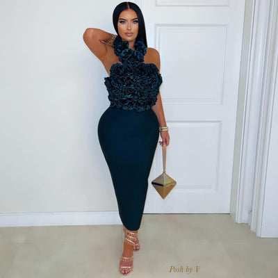 Roses bandage midi dress (Emerald)