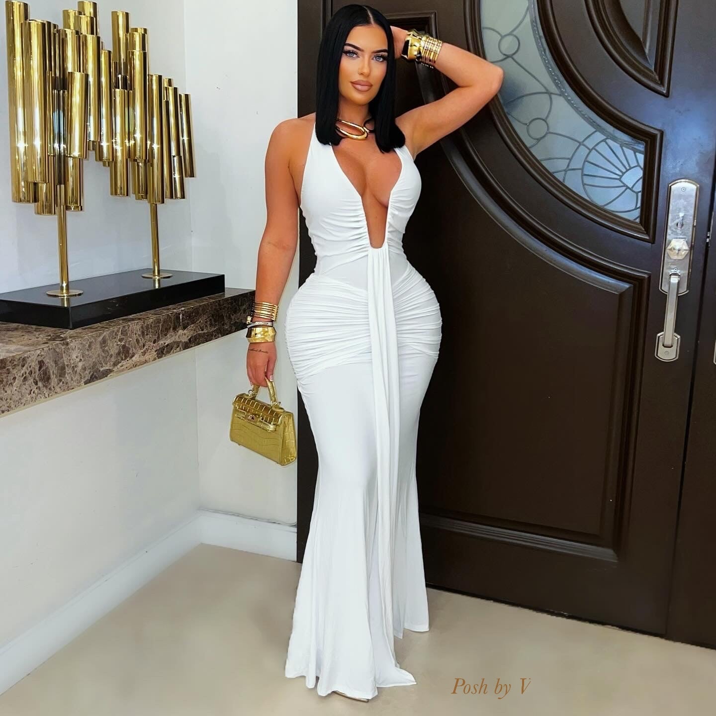 Imani ruched maxi (White)