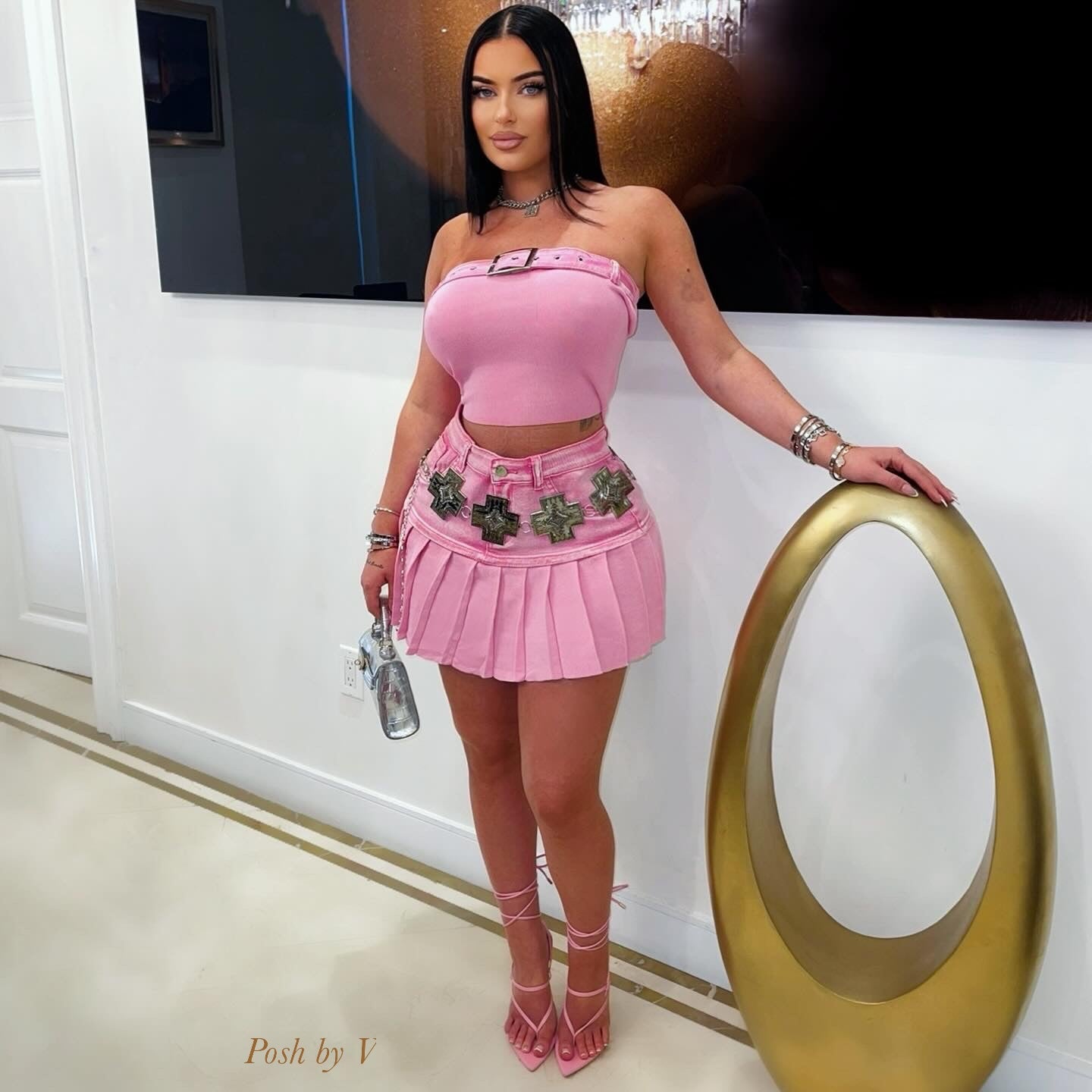 Prissy pleated skirt set (Pink)