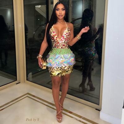 Soraya sequin mini dress (Silver/Gold)