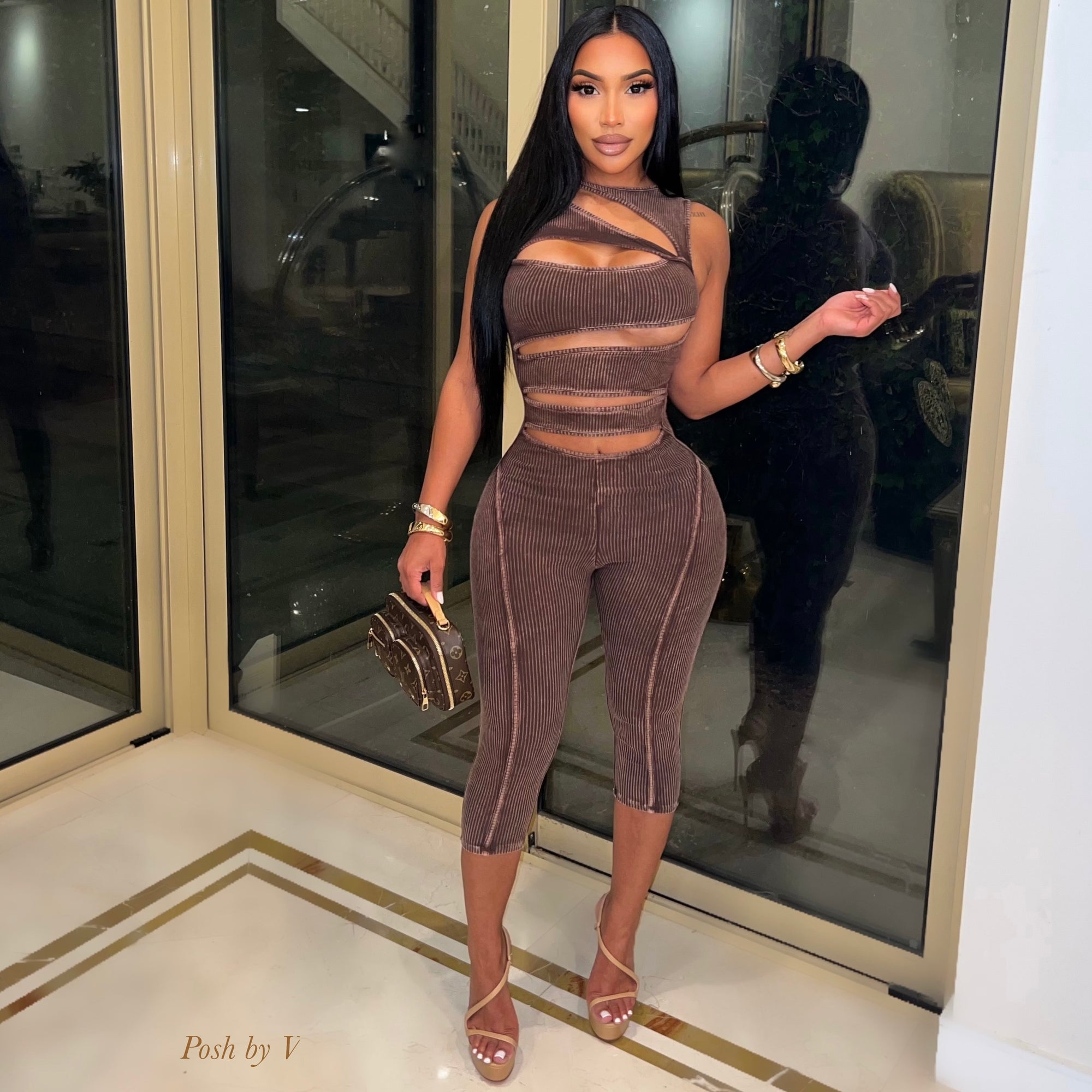 Kendra ribbed jumpsuit (Brown)