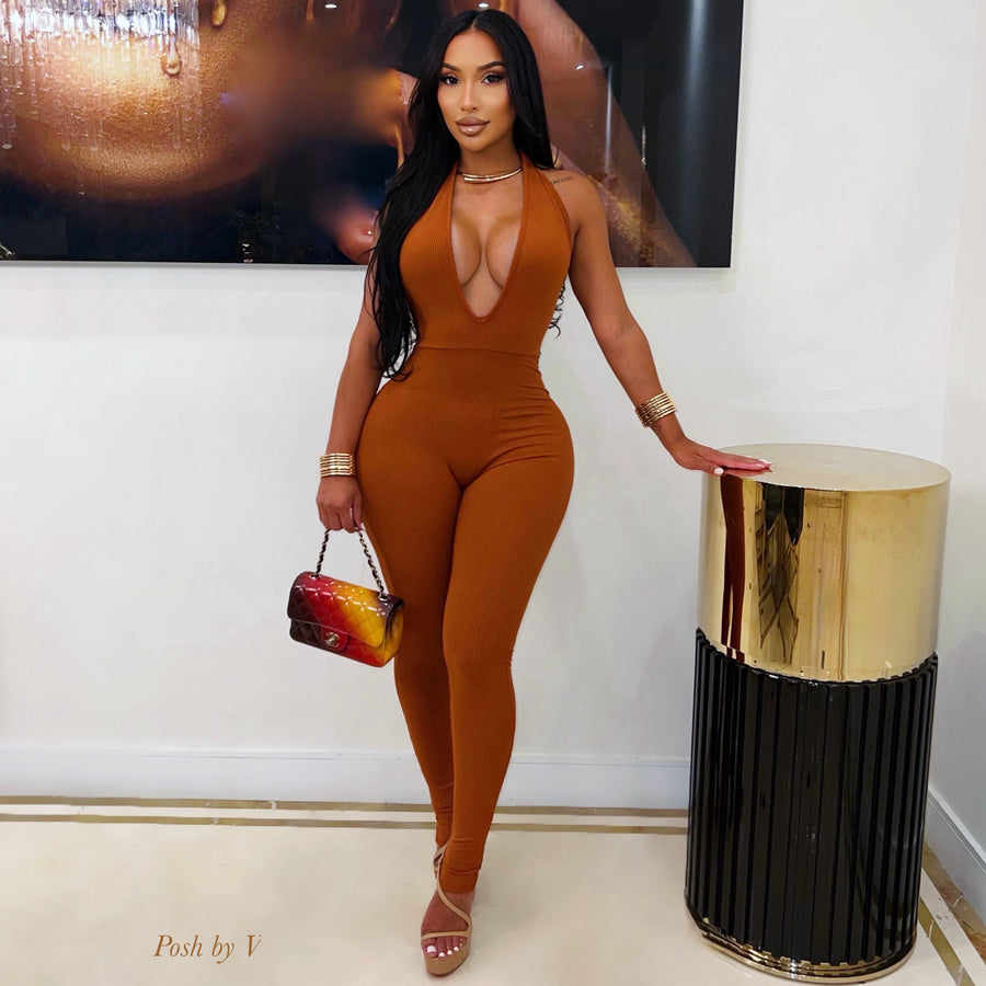 Deon ribbed jumpsuit (Rust)