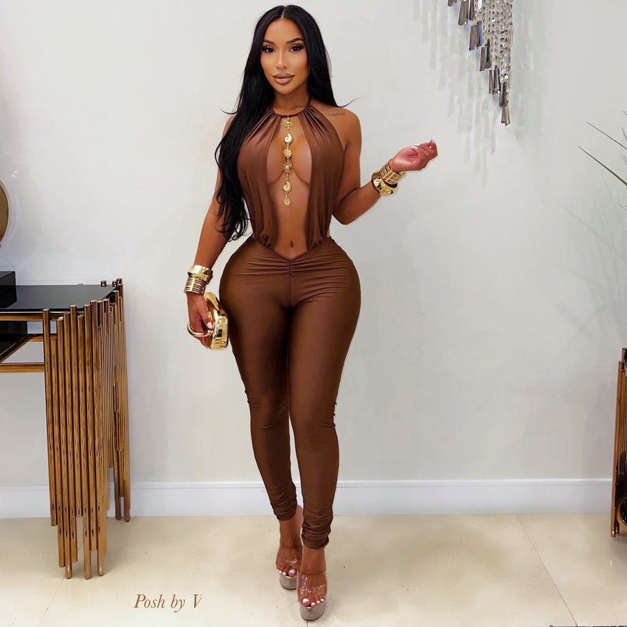 Lenara charm jumpsuit (Brown/gold)