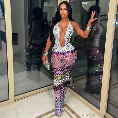 Ezique mermaid dress (White Multi)