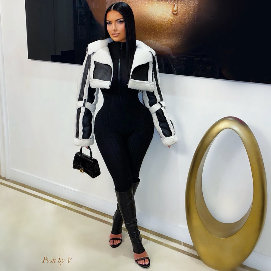 Kathe leather fur jacket (Black/ivory)