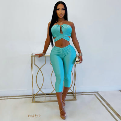 Twella twist capri set (Aqua/gold)
