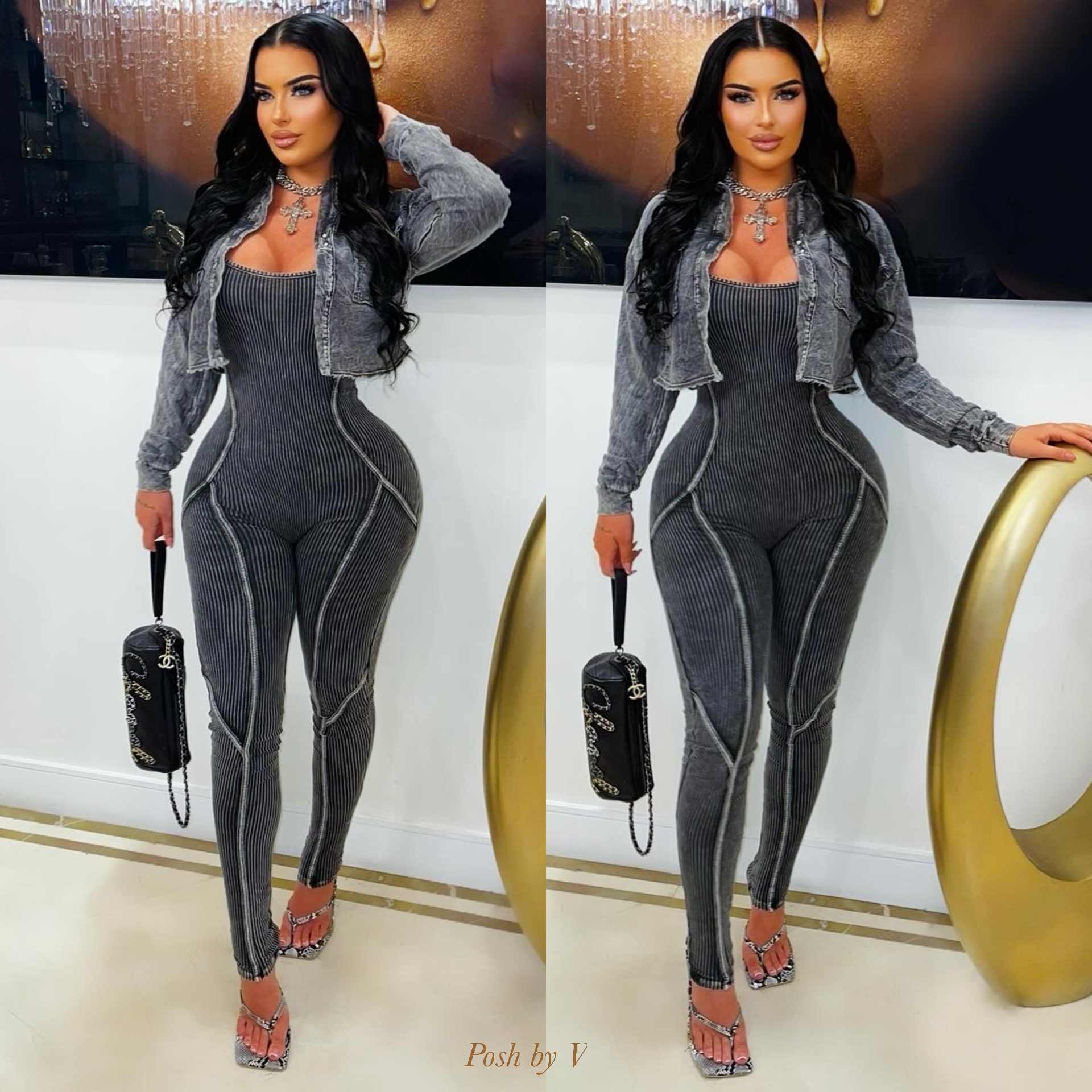 Lume rib jumpsuit set (Black)