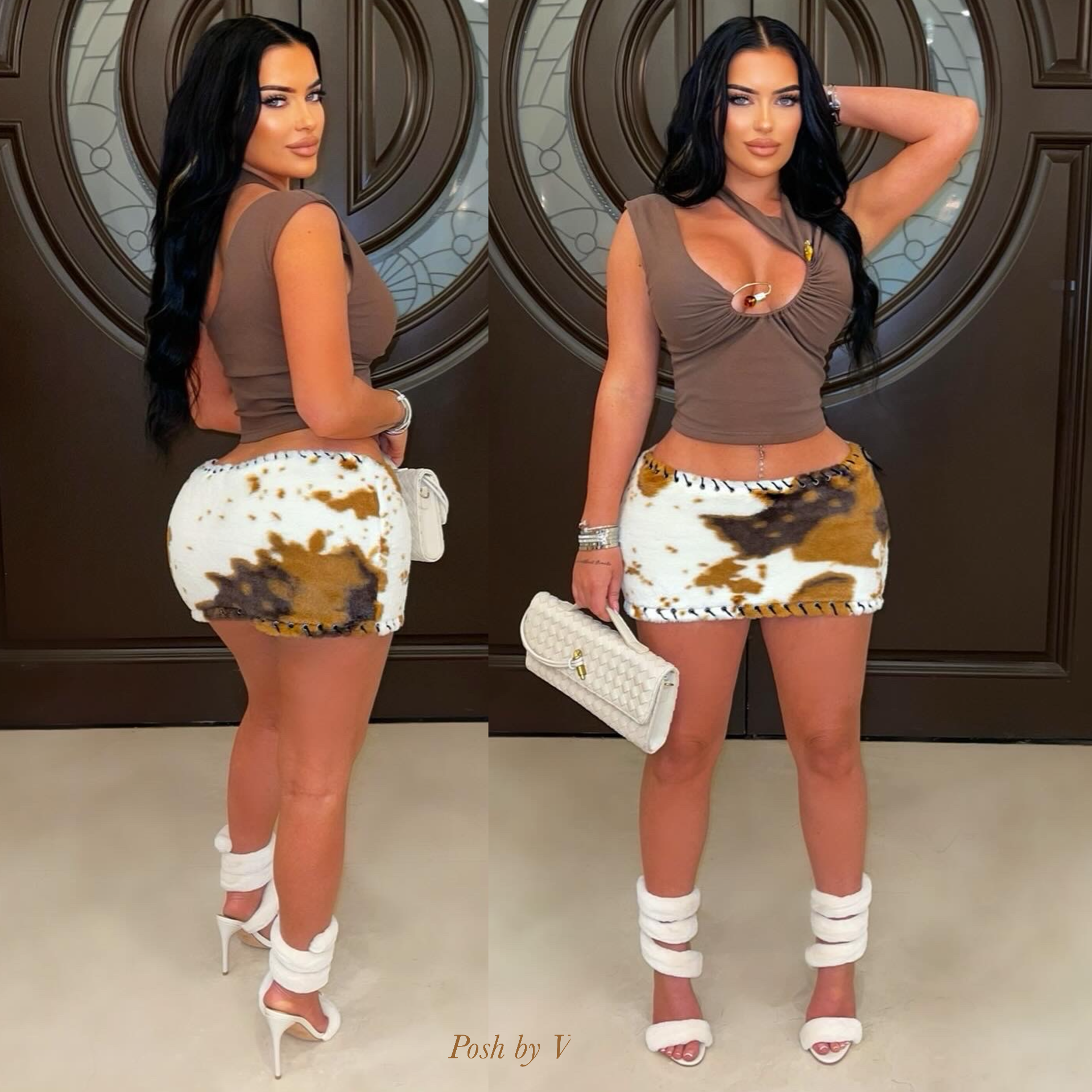 Coco fur mini skirt (Cream/brown)