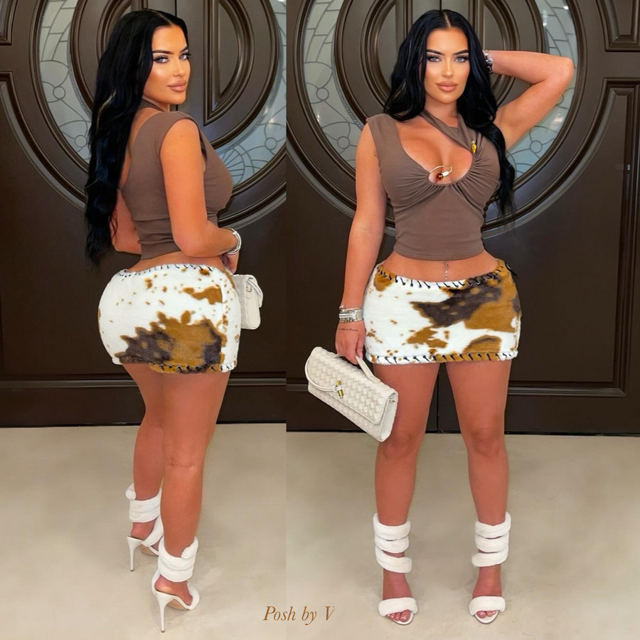 Coco fur mini skirt (Cream/brown)