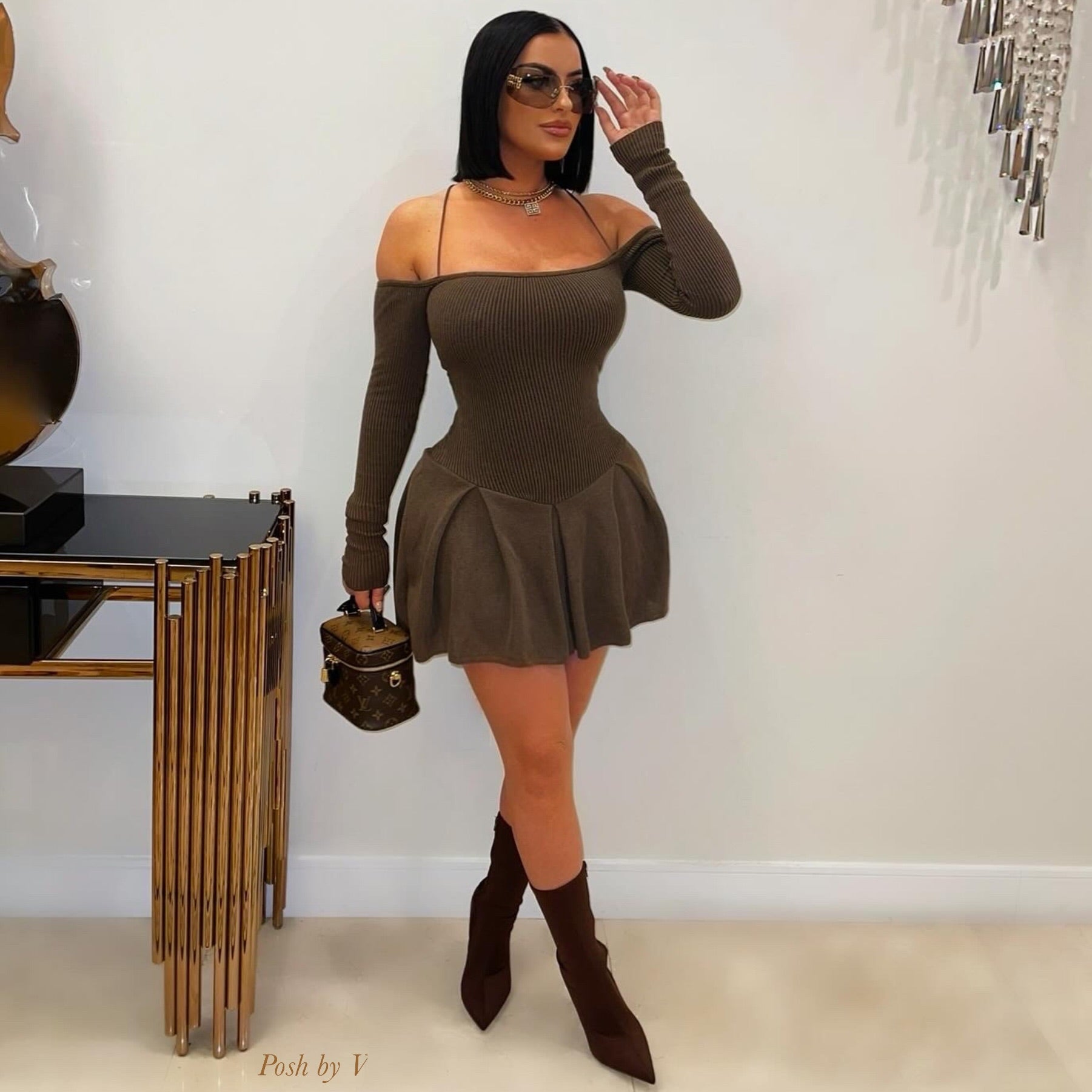 rib skater dress Seamless Compression Rib Knit Corset Detail Skater Dress