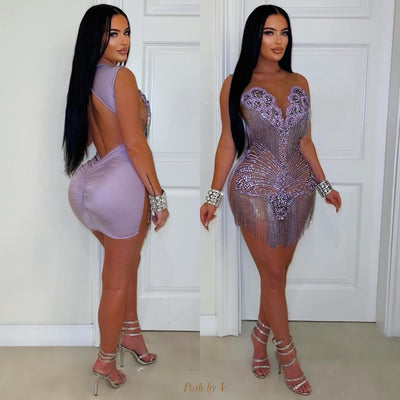 Reign crystal chain dress (Purple)