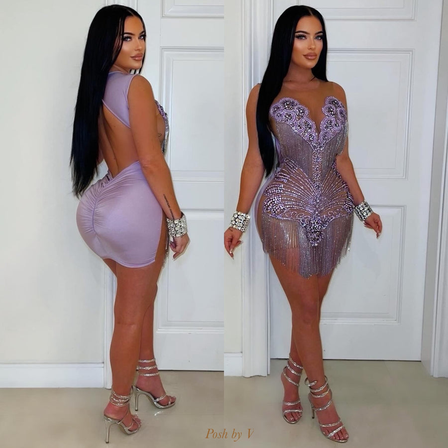 Reign crystal chain dress (Purple)