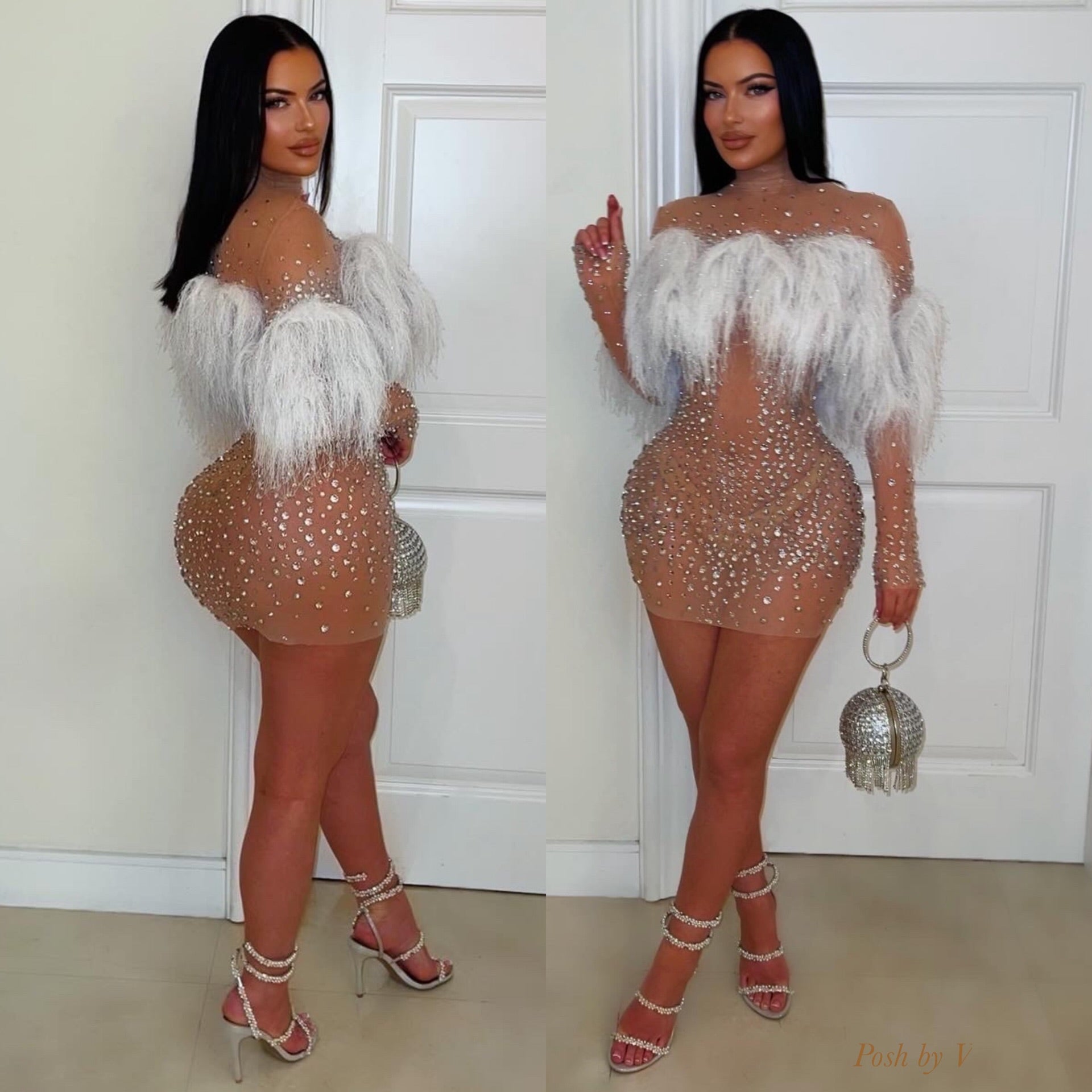 Zure crystal mini dress (Nude/white)