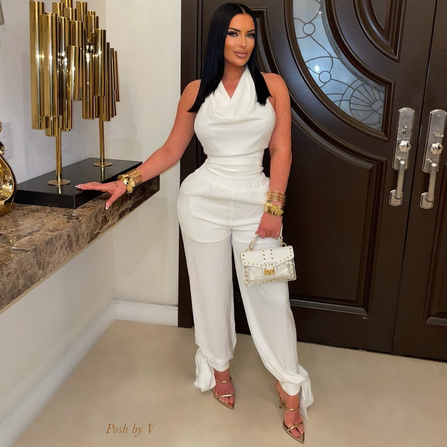 Reign silky pants set (White)