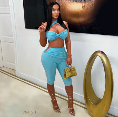 Cayenne capri leggings set (Aqua)