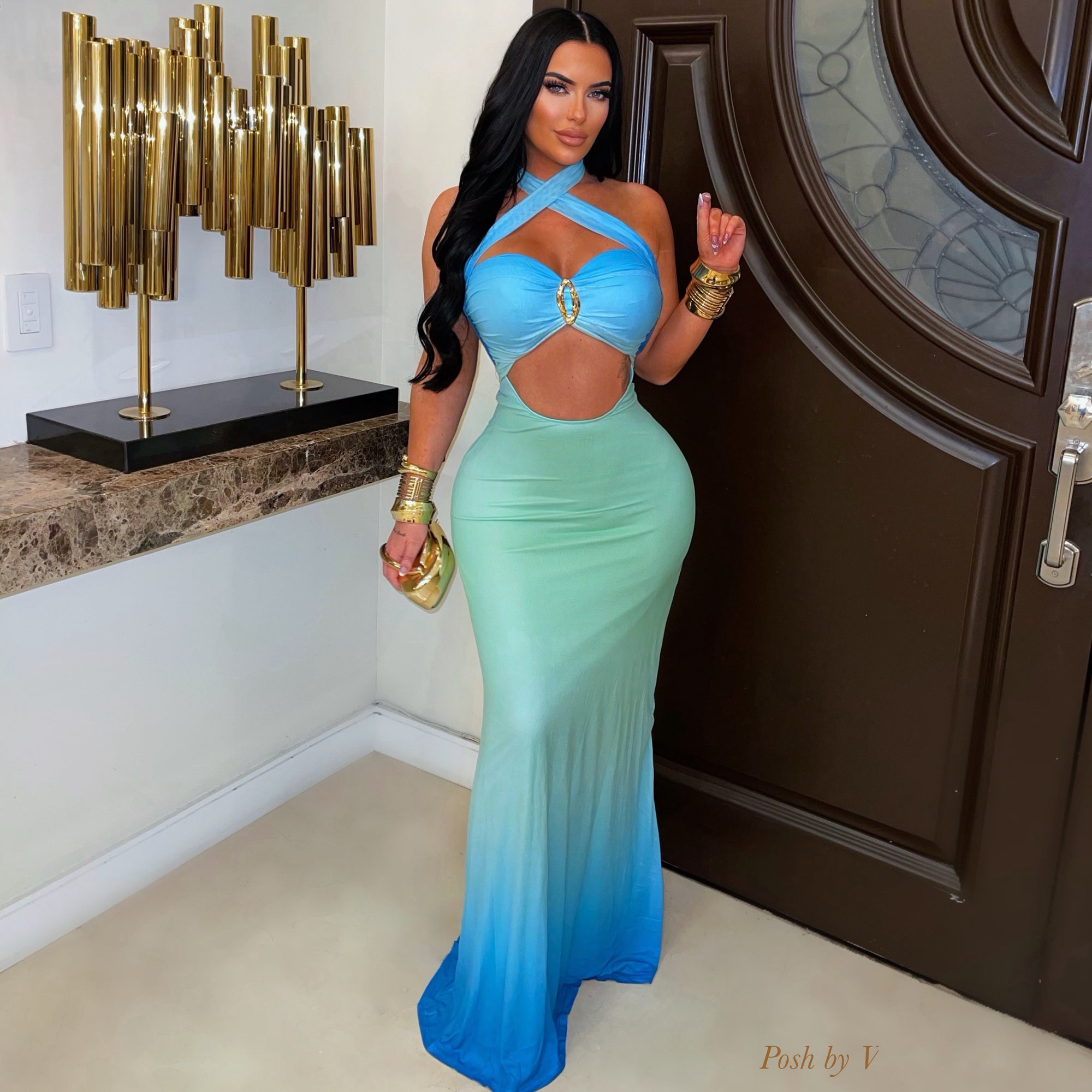 slim fit dress slacks ISA Maxi (Blue Ombre Tulle) 3T