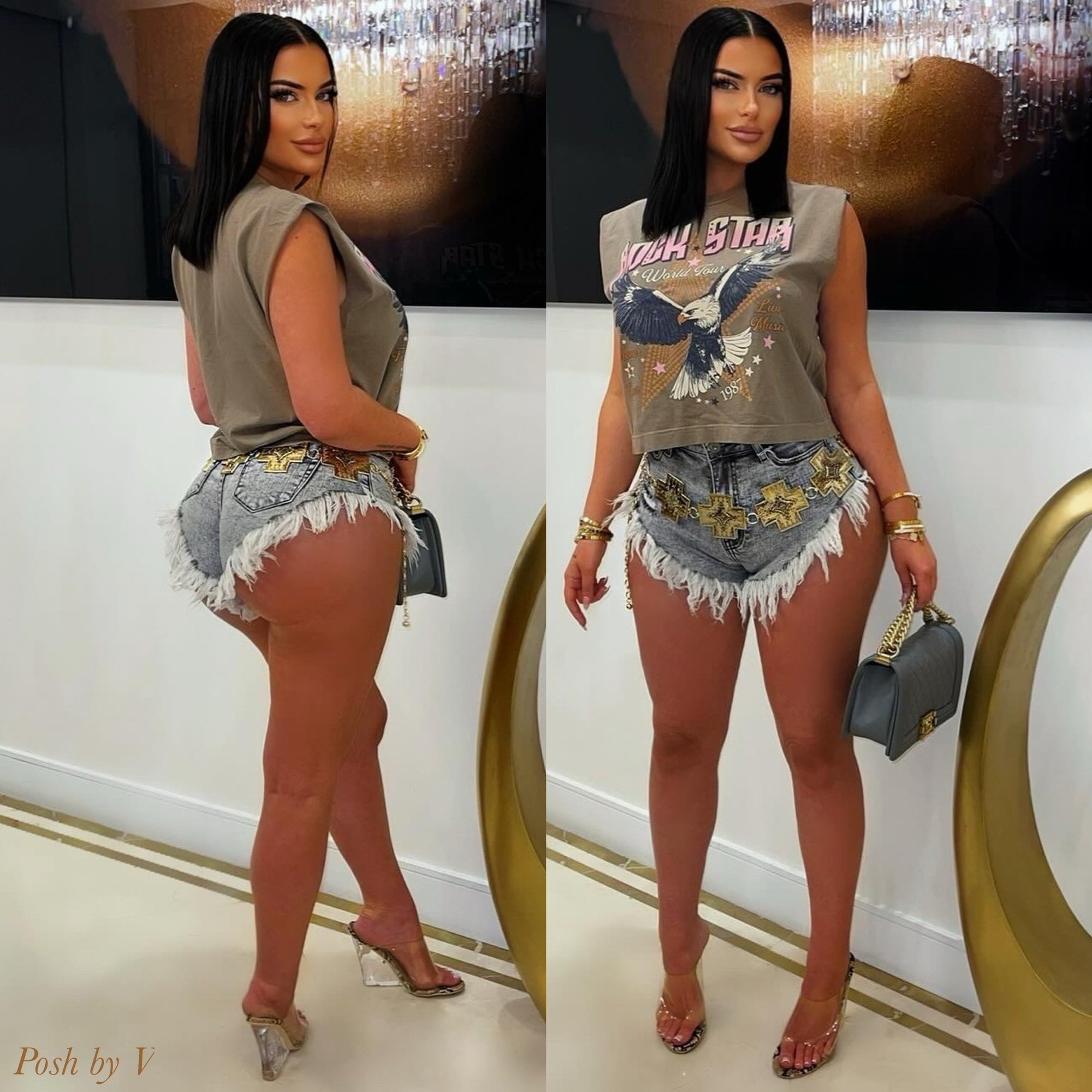 Aja denim fringe shorts (Grey/black)