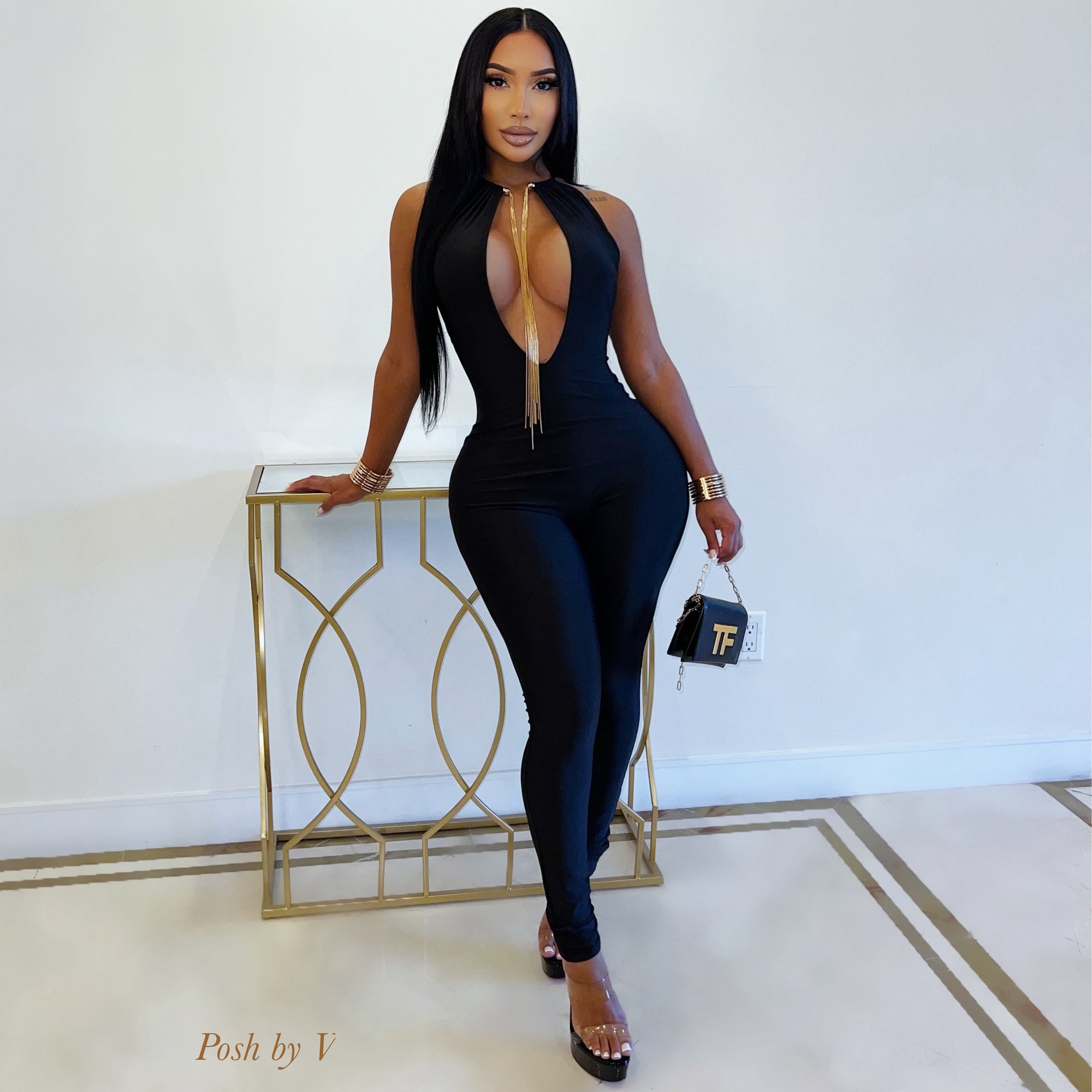 Vinea chain jumpsuit (Black/gold)