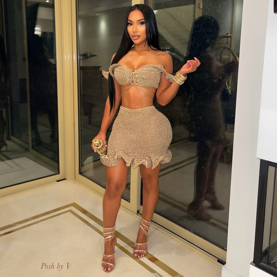 Velina crochet skirt set (Gold)