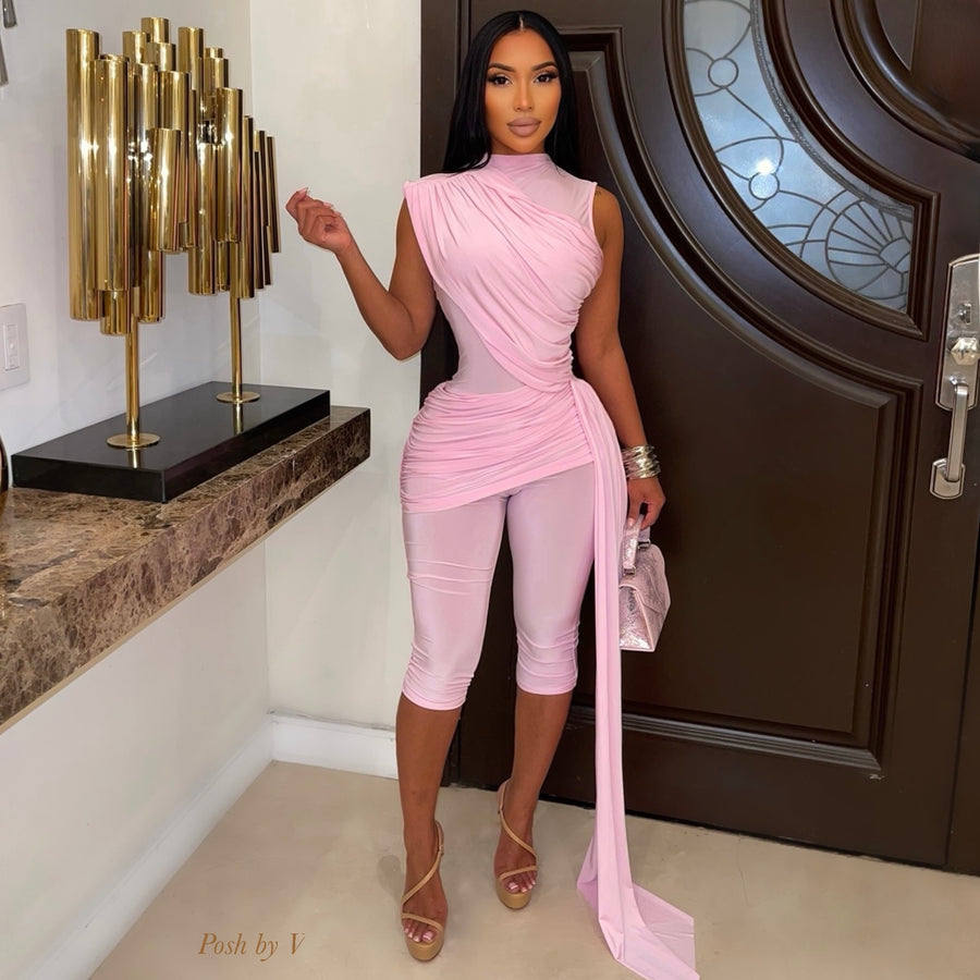 Louvre ruched romper (Pink)