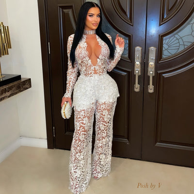 Indira Embroidered Pants Set (White)