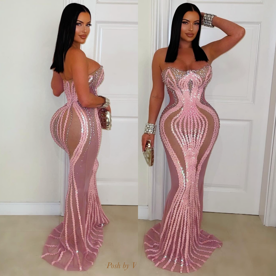 Zuralie hourglass glam dress (Pink/nude)
