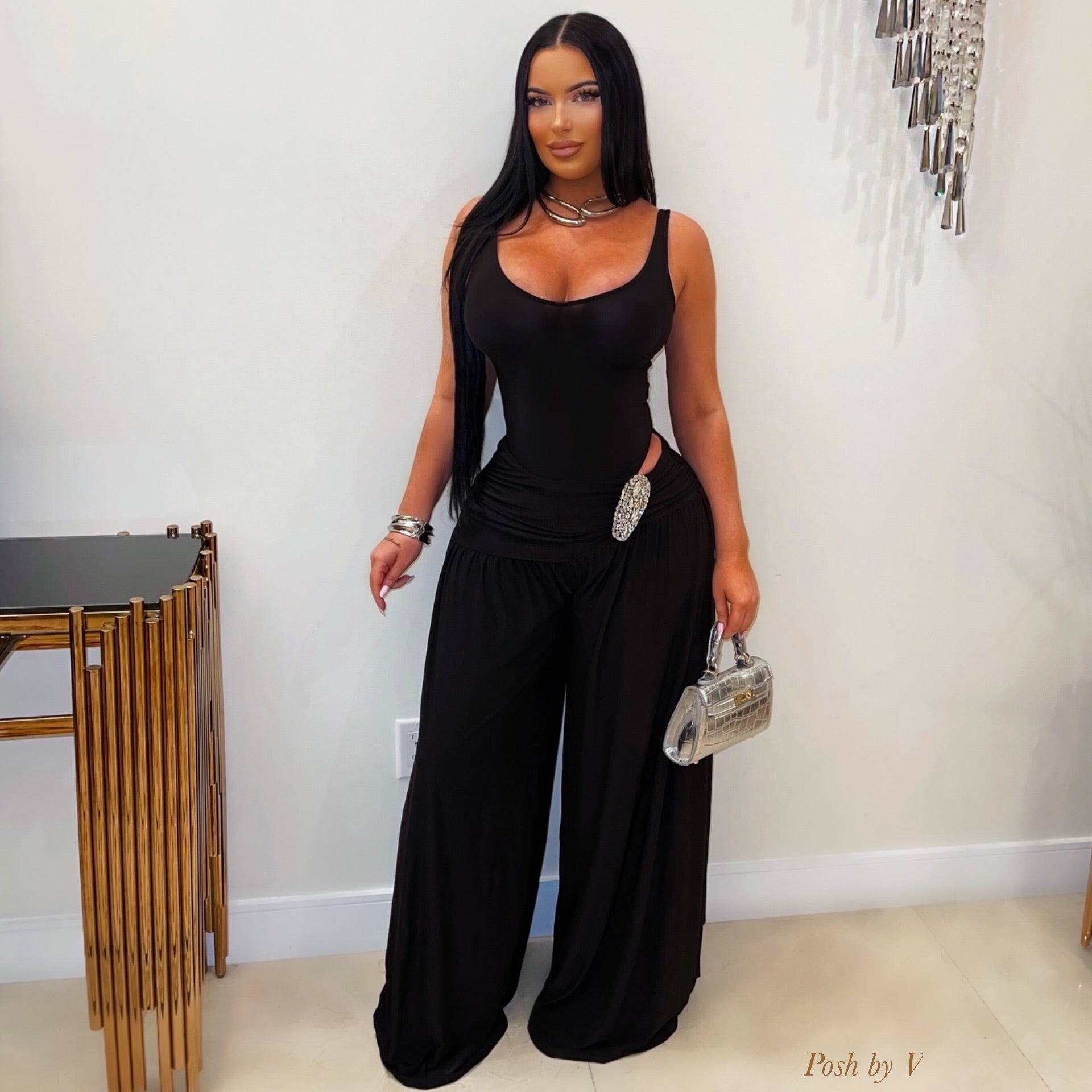 Gore palazzo pants set (Black)