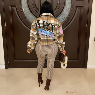 League plaid jacket (Brown/white/pink)