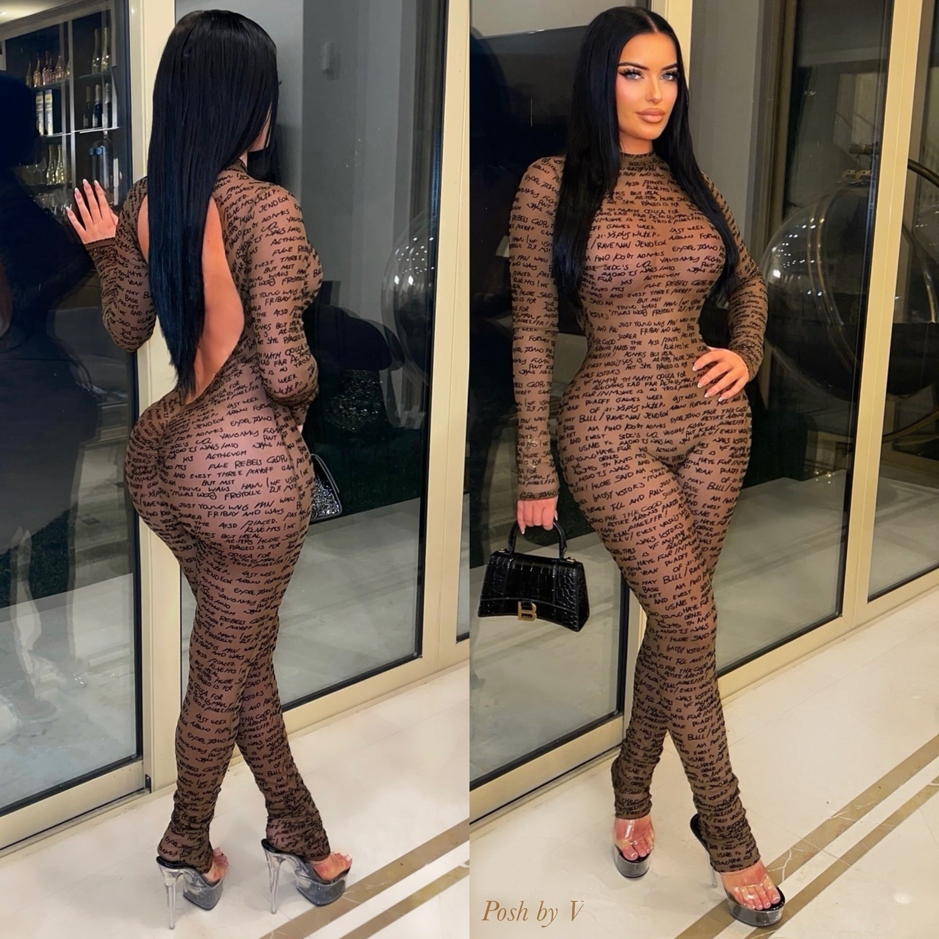 Rave script jumpsuit (Brown/black)