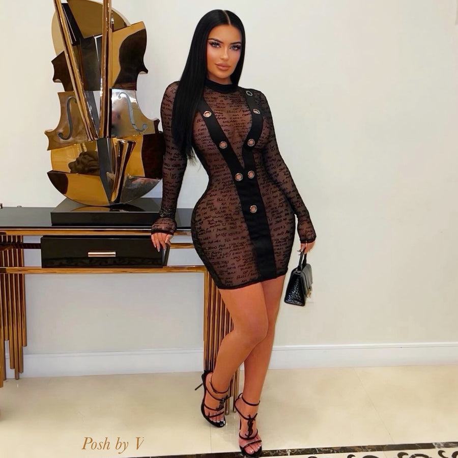 Script contour dress (Black)