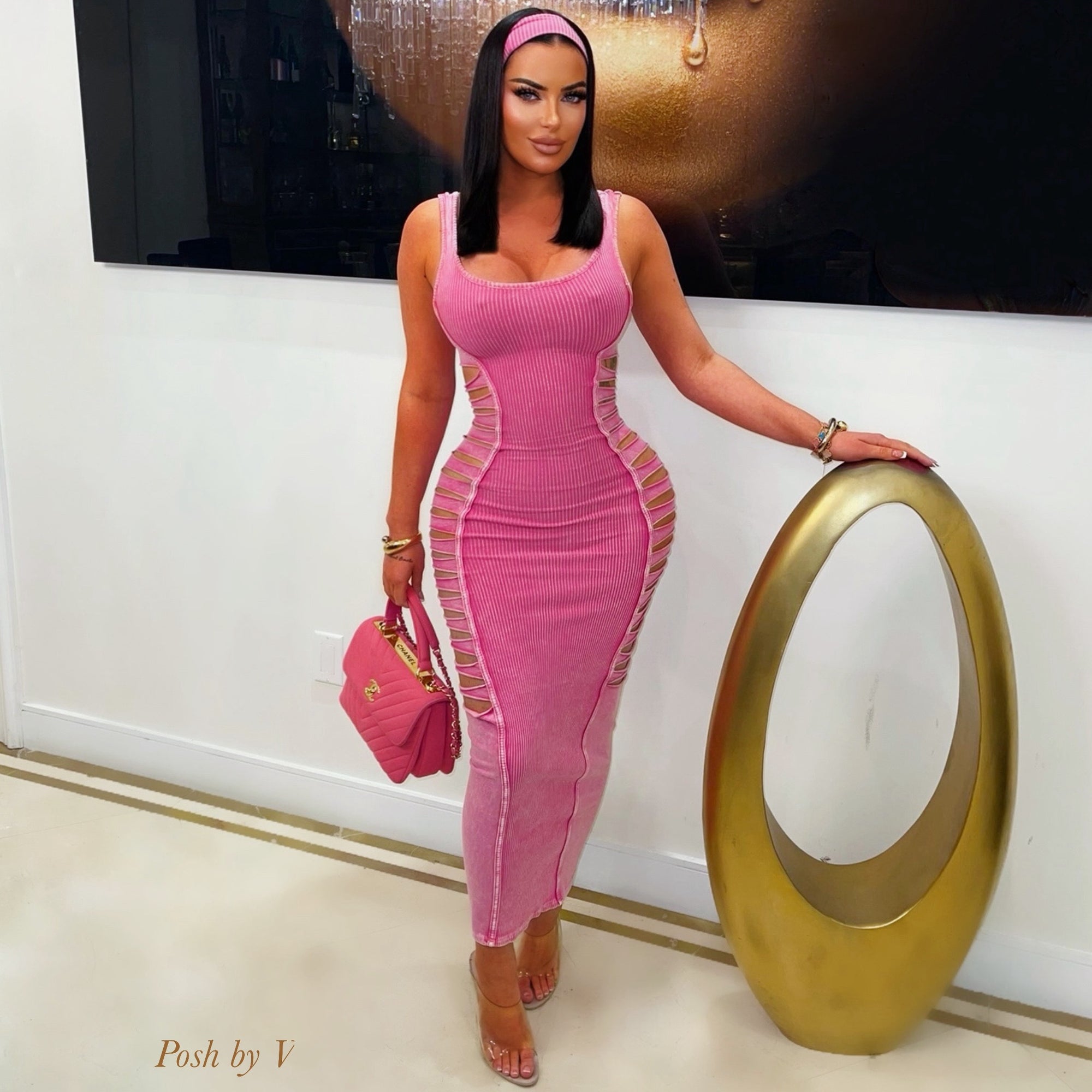 Kenti cut out dress w/headband (Pink)