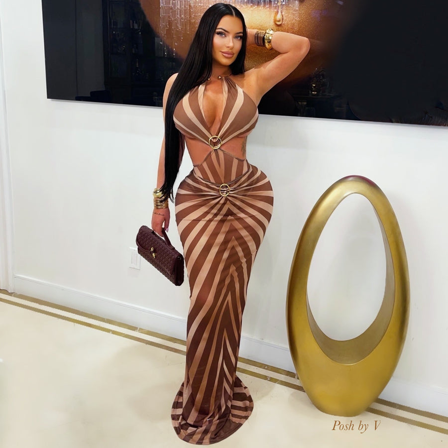 Aura bodysuit/ skirt set (Ivory/brown)