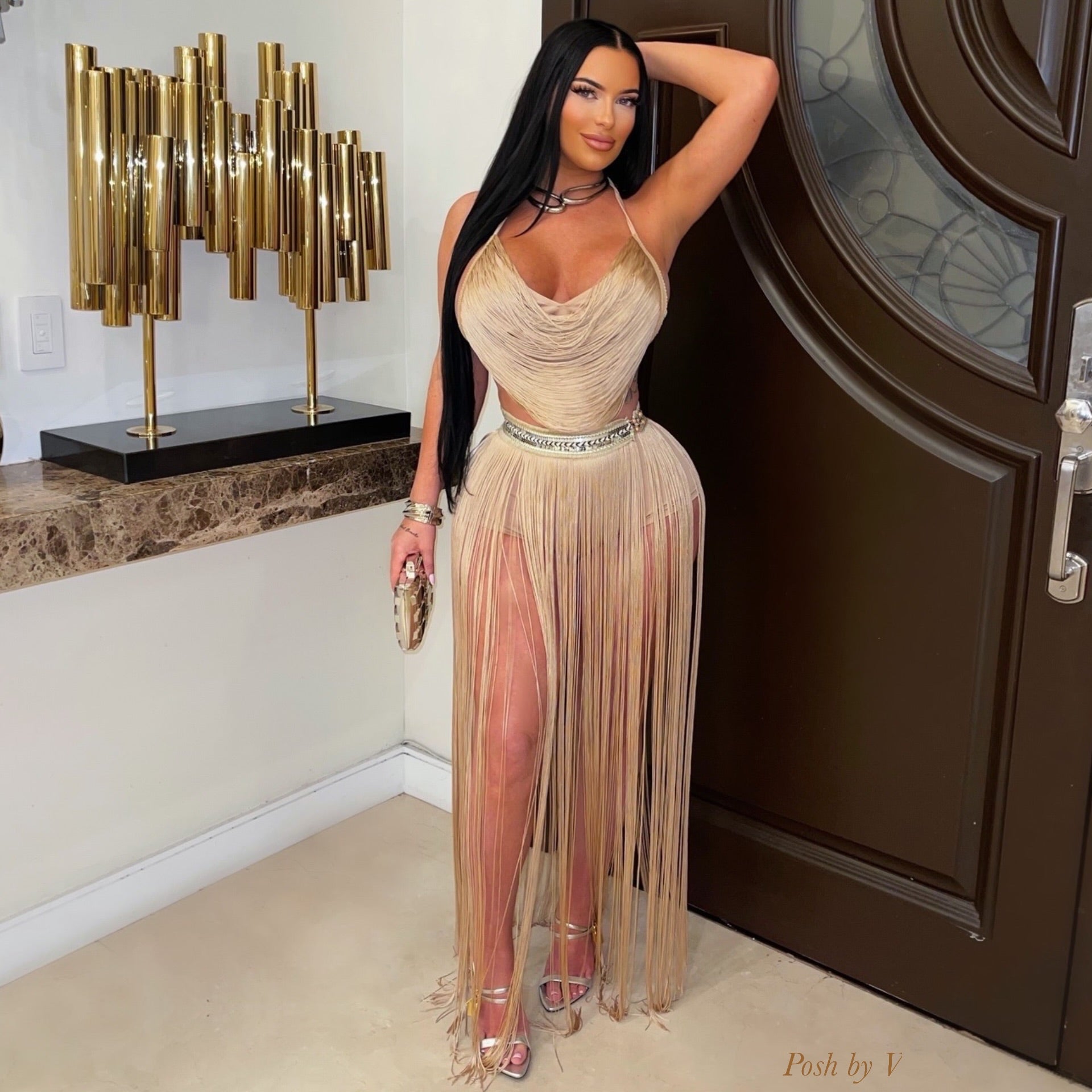 Vine resort fringe skirt set (Mocha)
