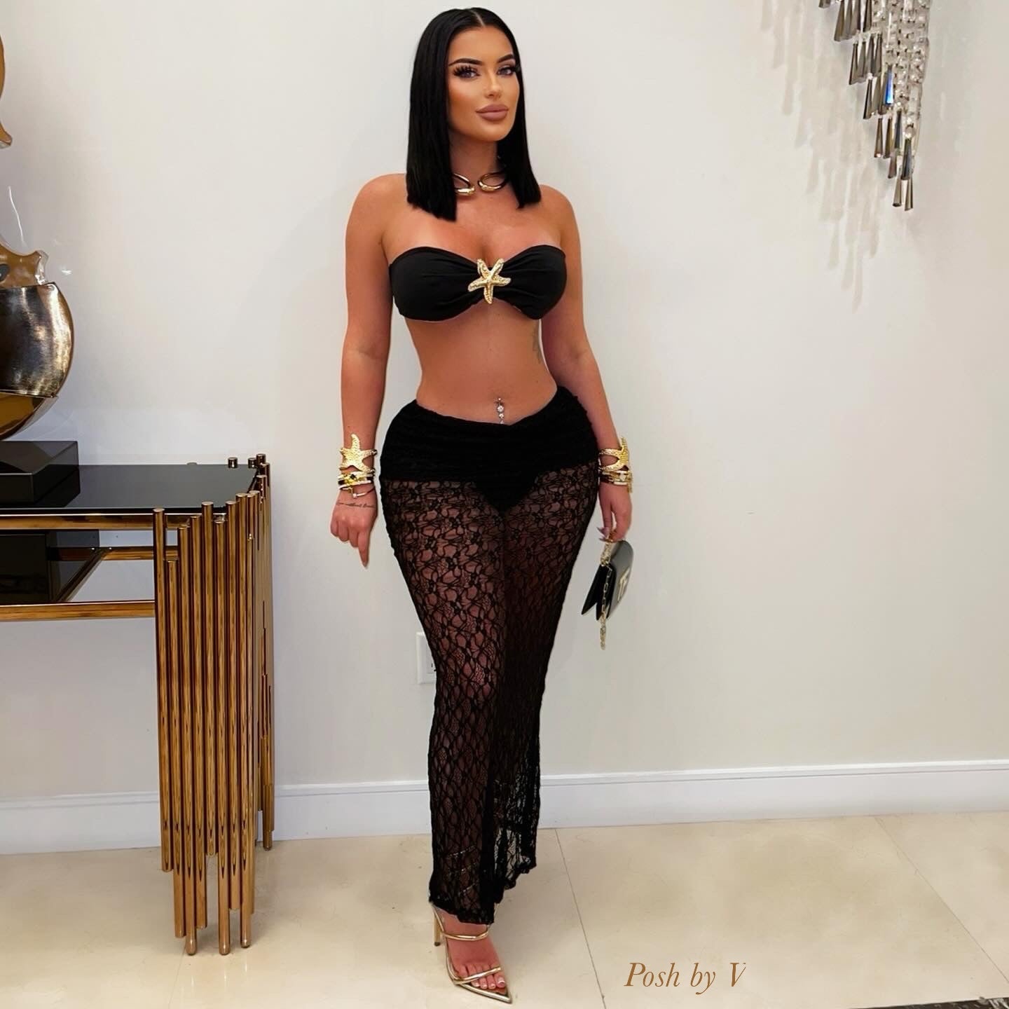 Bellana starfish skirt set (Black/gold)