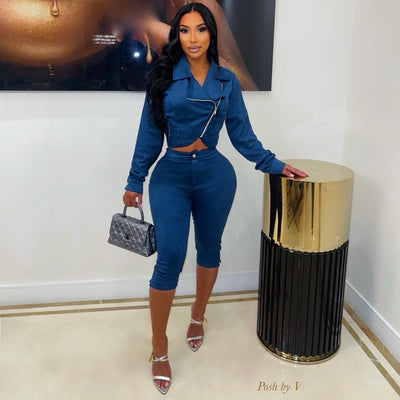 Rari suede jacket set (Blue)