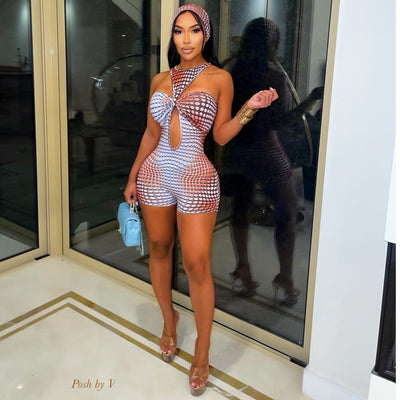 Jessi romper w/headband (Orange/blue)