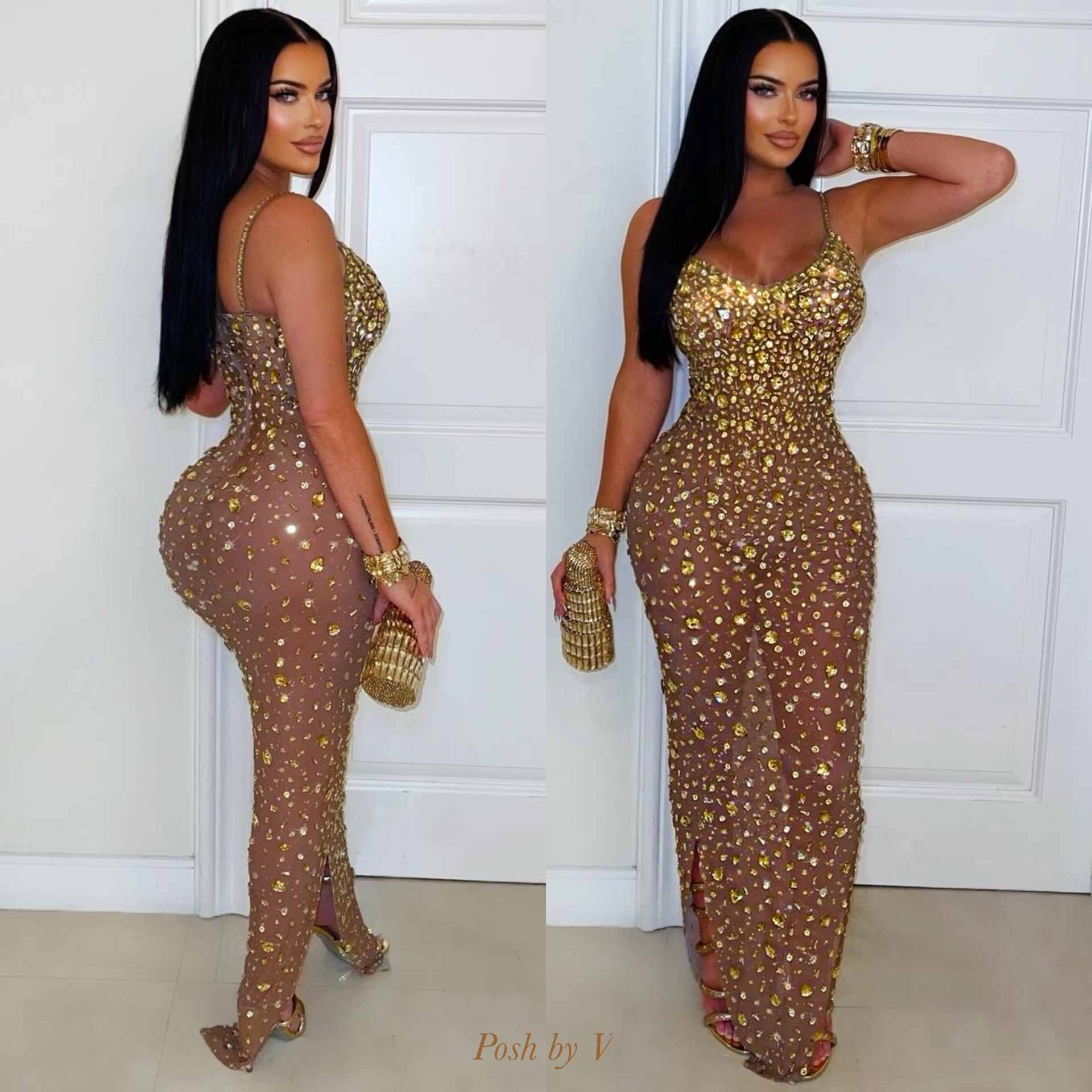 Syla crystal dress (Brown/Gold)