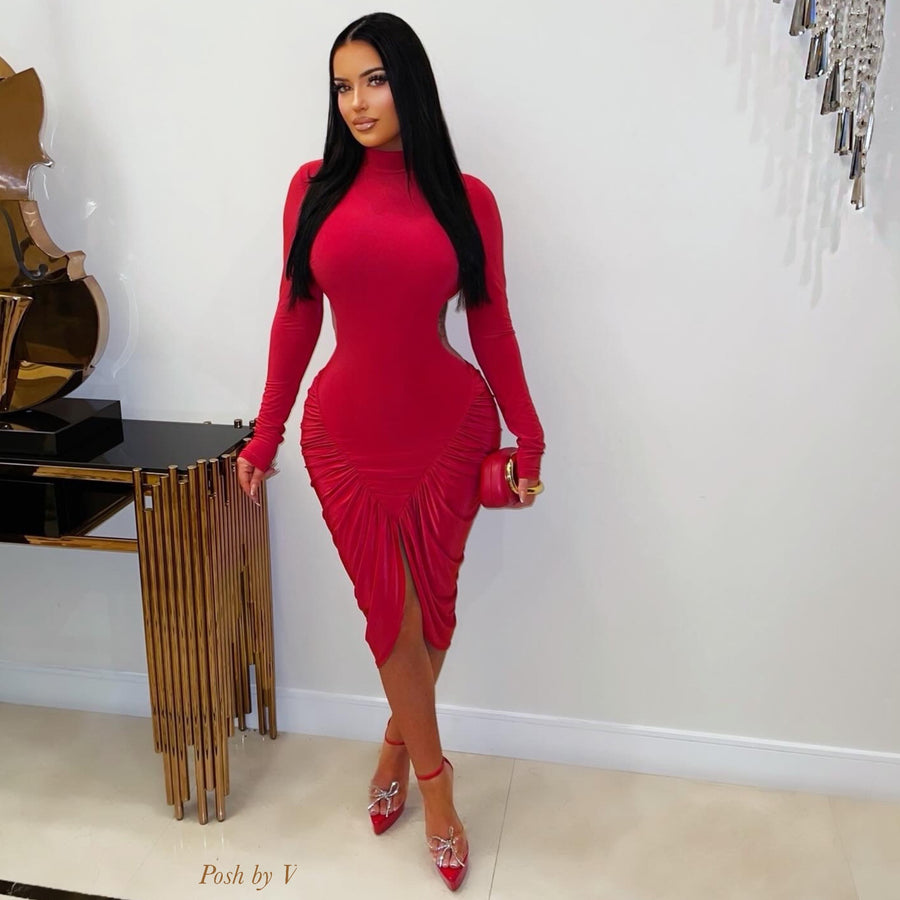 Lure ruched dress (Red)