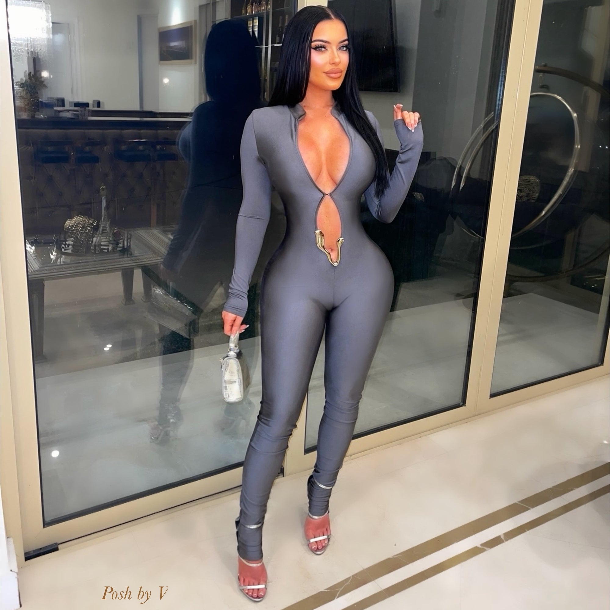 V luxe jumpsuit (Grey/silver)