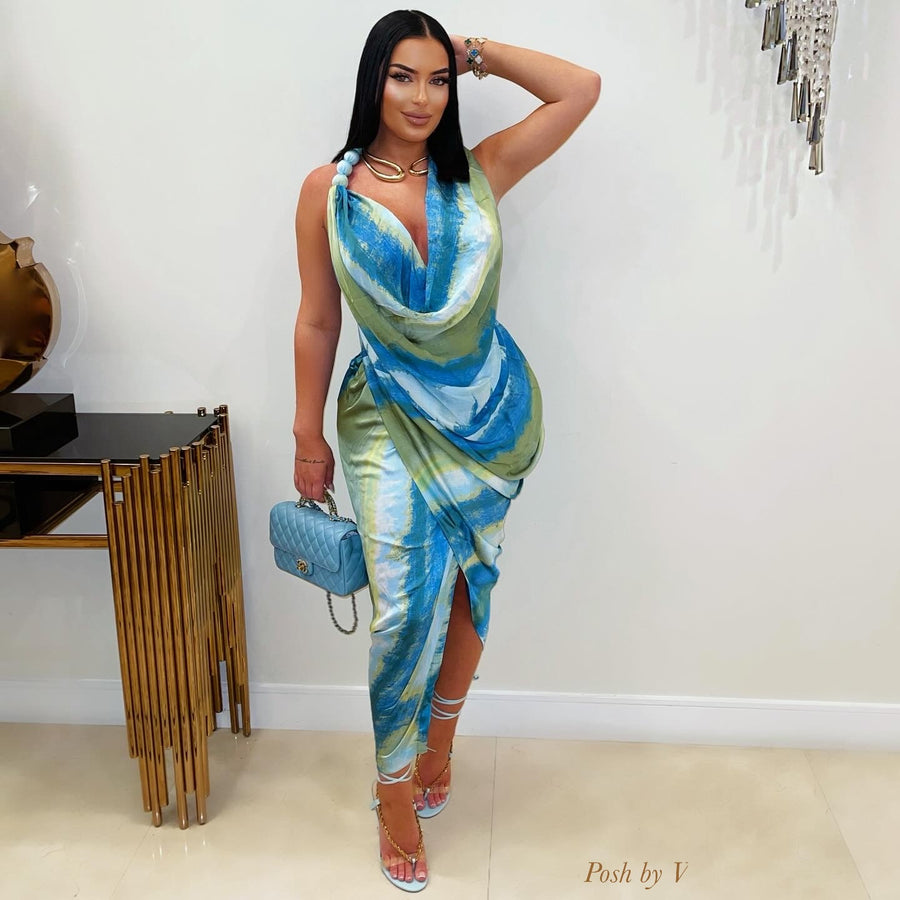 Guise silky dress (Blue/green multi)