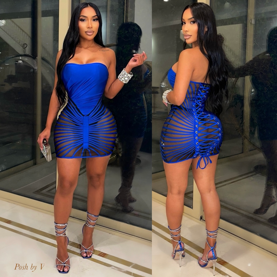 Vixen laced caged dress (Royal)