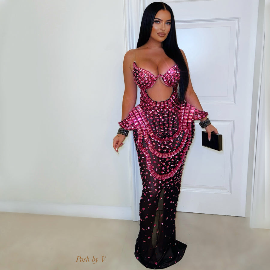 Anaija crystal gown (Pink/black)
