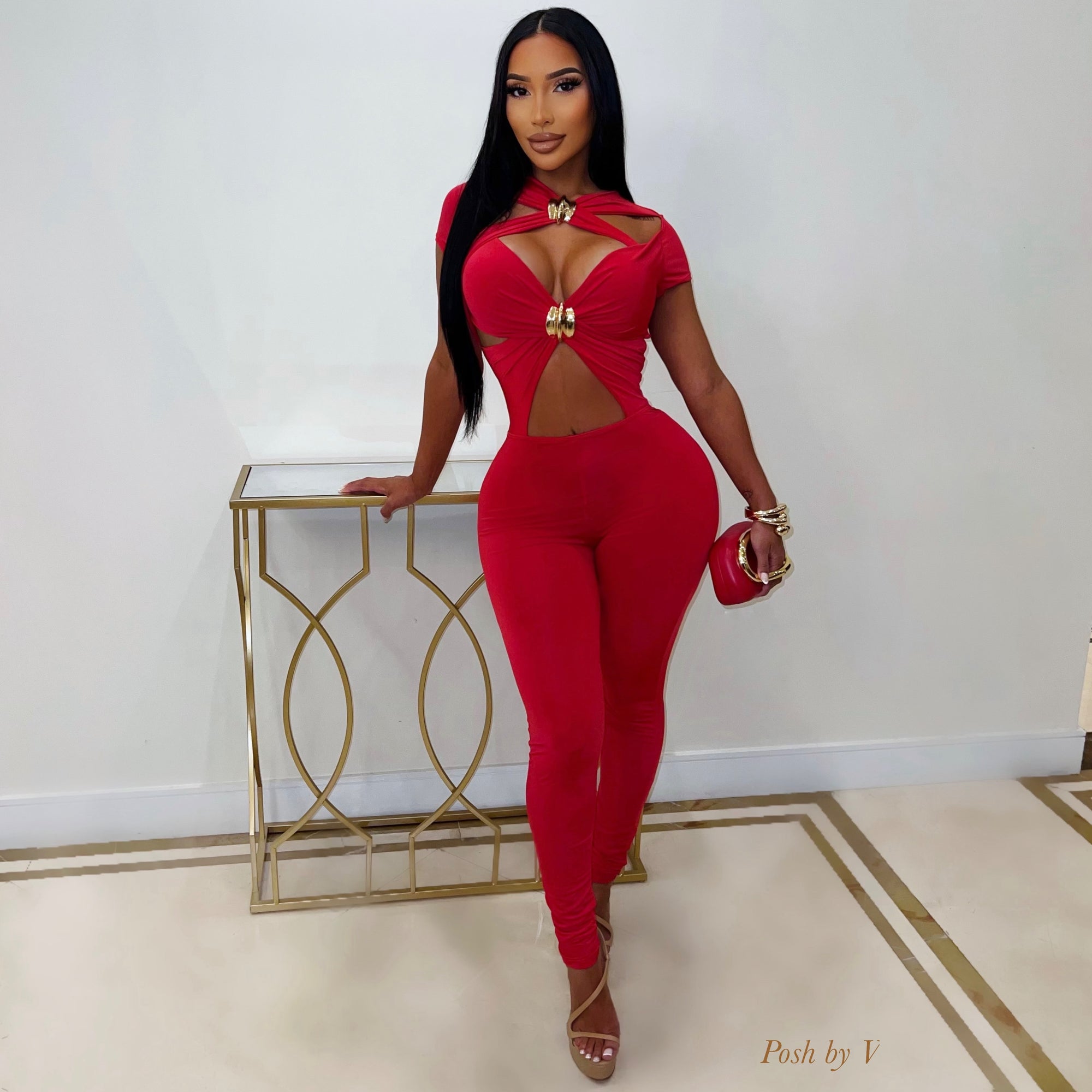 Lopez cut out jumpsuit (Red/gold)